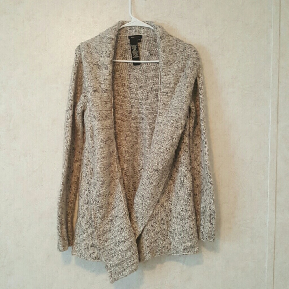 BCBGMaxAzria Marled Beige Open-Front Knit Cardigan